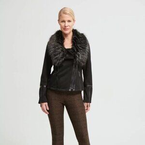 Black/Grey Faux Fur Collar Jacket Style 213955